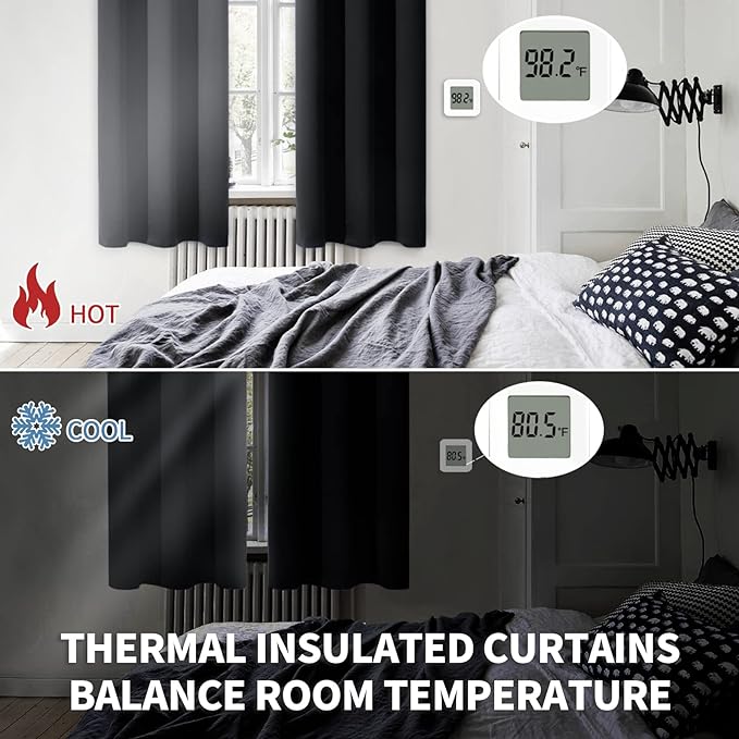 BGment Blackout Curtains for Bedroom - Grommet Thermal Insulated Room Darkening Curtains for Living Room, Set of 2 Panels, Each 46 x 84 Inch, Black