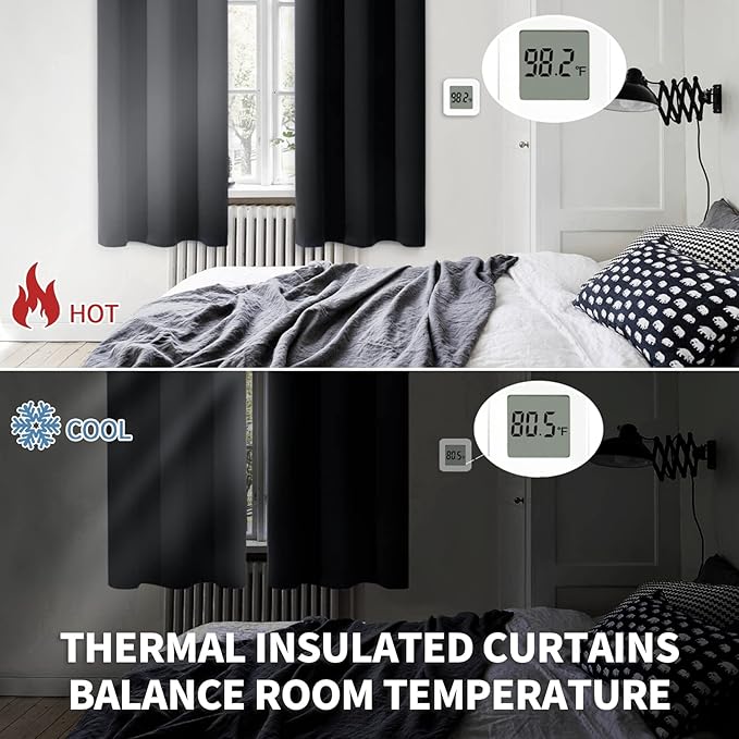 BGment Blackout Curtains for Bedroom - Grommet Thermal Insulated Room Darkening Curtains for Living Room, Set of 2 Panels, Each 46 x 72 Inch, Black