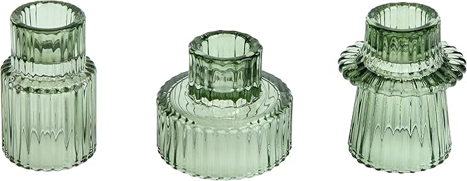 Vixdonos Taper Glass Candlestick Holders Tealight Candle Holders for Table Centerpieces, Wedding Decor and Dinner Party (3 Pcs, Green)