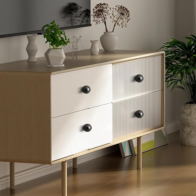 FoDau770 15pcs Black Wood Knobs, Round Ball Cabinet Knobs Vintage Drawer Pulls, Natural Wooden Cabinet Hardware for Furniture Drawer Dresser Wardrobe Cupboard - 1" Diameter