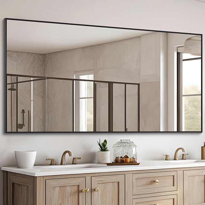 Black Bathroom Mirror for Wall, 30x55 Inch Rectangle Mirrors with Metal Frame, Modern Vanity Wall Mirror Decor for Entryway Hangs, Bathroom Living Room Horizontal or Vertical
