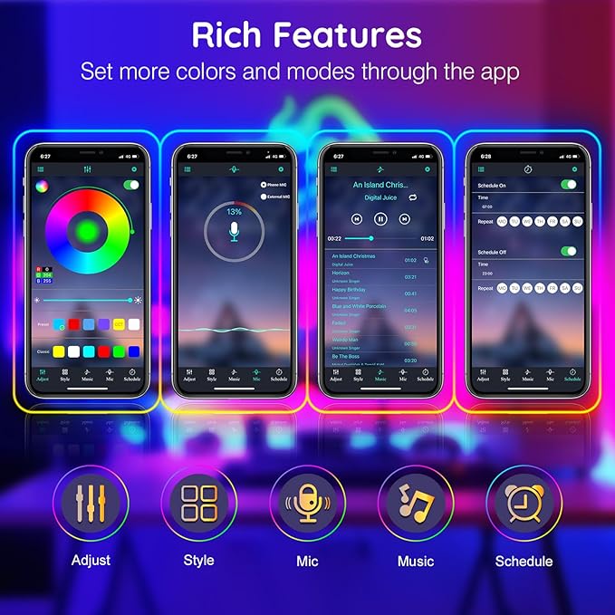 120Ft Led Rope Lights, Flexible Neon Lights Control with App/Remote, Multiple Modes, IP65 Outdoor RGB Waterproof, Music Sync Gaming Light Strip for Bedroom Decor