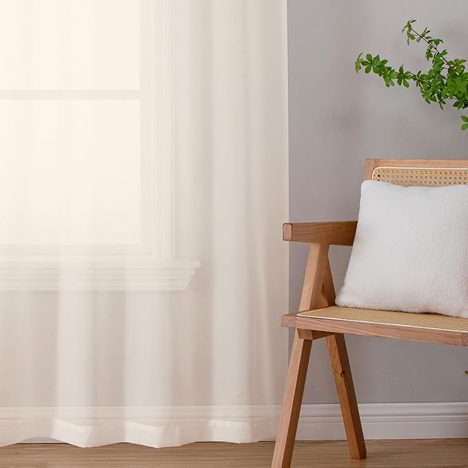 Aiyufeng Cream Sheer Curtains 84 Inches Long 2 Panels Set for Living Room, Light Filtering Green Window Sheer Drapes for Bedroom, Each 42" W x 84" L