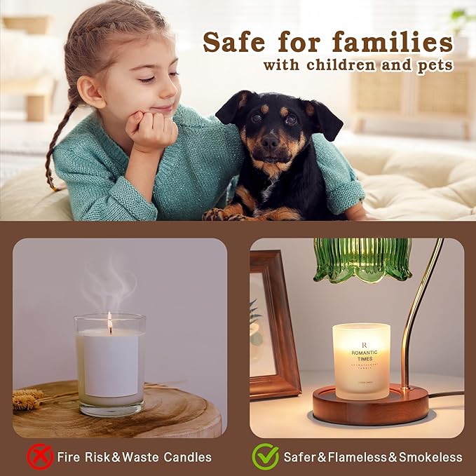 Green Candle Warmer Lamp with Timer, Christmas Gifts, Dimmable Flower Candle Lamp Warmer, Vintage Birthday Gifts for Women, Mom, Female Friend, Aromatic Candle Light for Yankee Candles