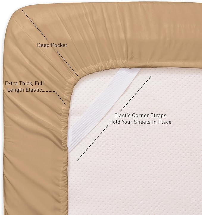 RV Queen Bed Sheets - Breathable Luxury Sheets with Full Elastic & Secure Corner Straps Built In - 1800 Supreme Collection Extra Soft Deep Pocket Bedding Set, Sheet Set, RV Short Queen, Taupe