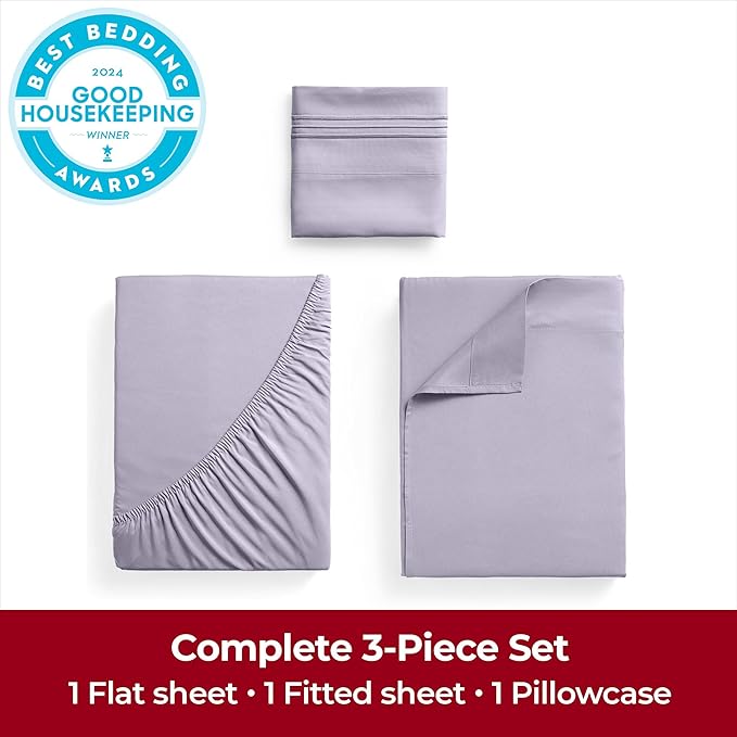 Mellanni Twin XL Sheets Set - 3 PC Iconic Collection Bedding - Hotel Luxury, Extra Soft, Cooling Bed Sheets - Wrinkle, Fade, Stain Resistant (Twin Extra Long, Lavender)