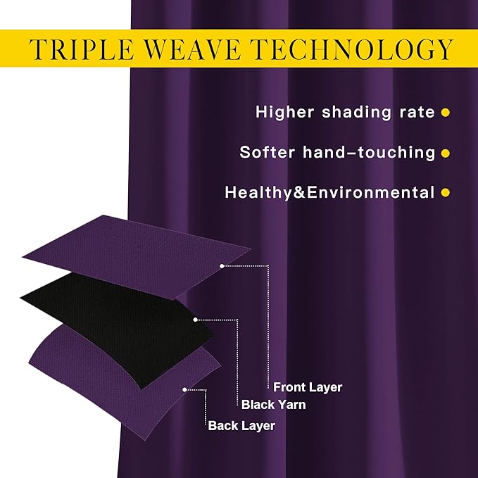 NICETOWN Royal Purple Room Darkening Draperies and Curtains - Home Fashion Energy Saving Grommet Top Room Darkening Drape Panels for Bedroom (Set of 2, 46 by 72 Inch, Royal Purple)
