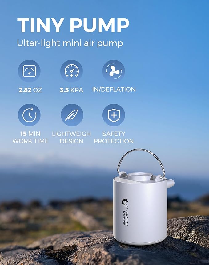 FLEXTAILGEAR Tiny Pump Portable Air Pump, Ultra-Mini with 1300mAh Battery USB Rechargeable to Inflate Deflate for Pool Floats Air Bed / Mattress Swimming Ring Vacuum Storage Bags (White)