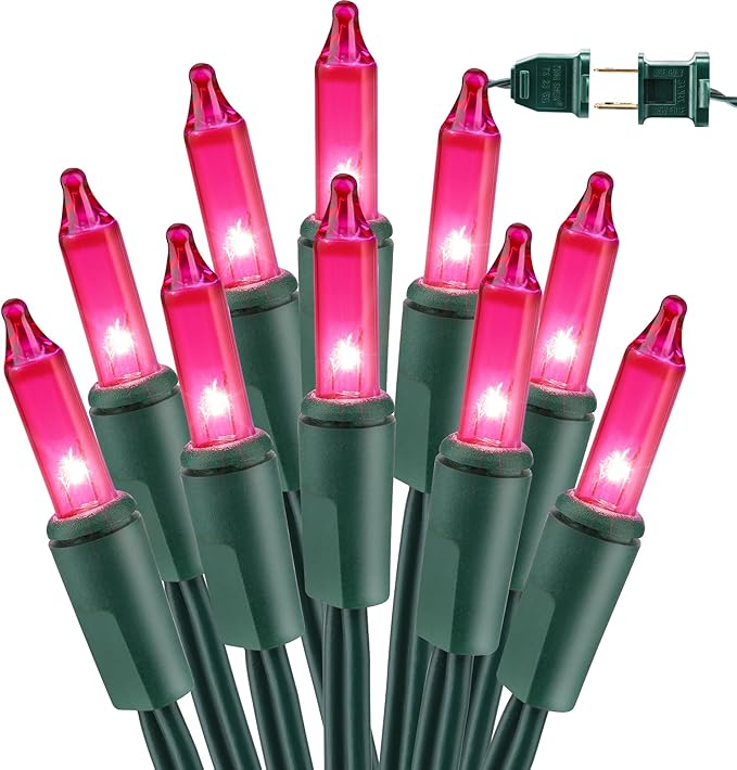 BrizLabs Pink Christmas Lights, 69.6ft 300 Count Pink String Lights Connectable, UL Certified Incandescent Christmas Lights Green Cord, Outdoor Mini Lights Set for Indoor Xmas Party Garden Patio