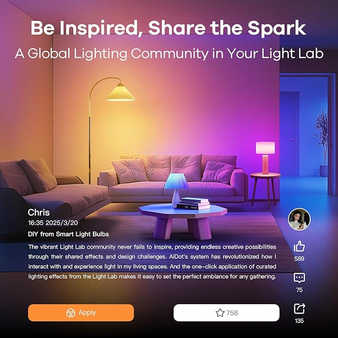 OREiN Matter Smart Light Bulb, Smart Light Bulbs Work with Apple Home, Alexa, Google Home, SmartThings, A19 Color Changing Light Bulbs 2.4Ghz WiFi, 800 Lumens Equivalent 60W 4Pack