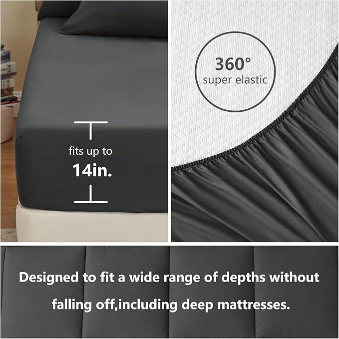 CozyLux California King Comforter Sets Dark Grey, 7 Pieces Cal King Bed in a Bag, All Season Bedding Sets with Stitch Quilted Comforter, Flat Sheet, Fitted Sheet, Pillowcases