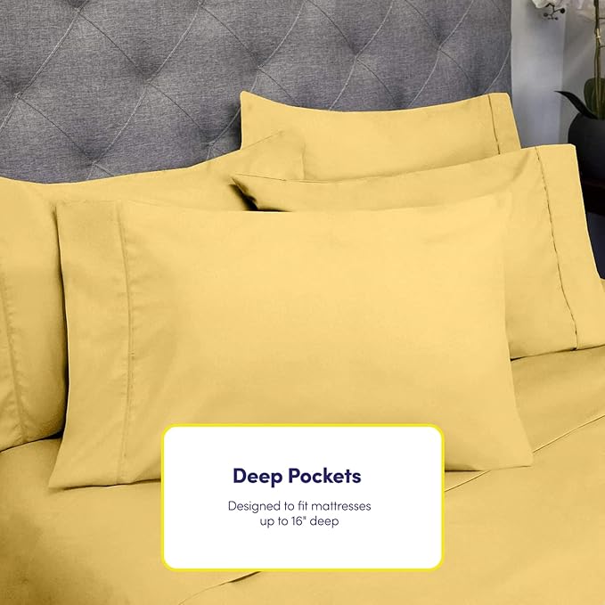 Twin Size Bed Sheets - 4 Piece 1500 Supreme Collection Fine Brushed Microfiber Deep Pocket Twin Sheet Set Bedding - 1 EXTRA PILLOW CASES, GREAT VALUE, Twin, Yellow