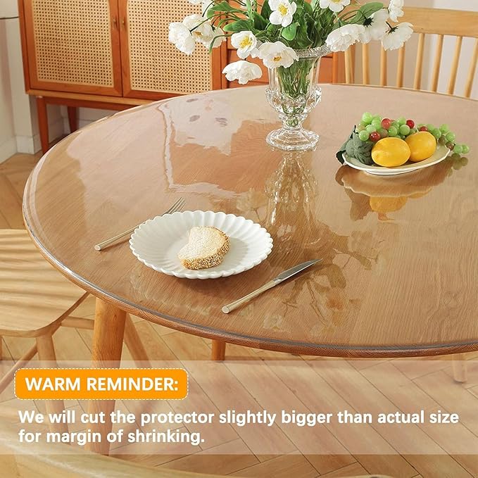 58 Inch Round Clear Dining Table Protector Tablecloth Cover Desk Top Pad Mat for Glass Furniture Coffee End Bed Sofa Side Corner Bistro Bar Buffet Pub Night Stand Dinner Table Thick Plastic PVC Vinyl