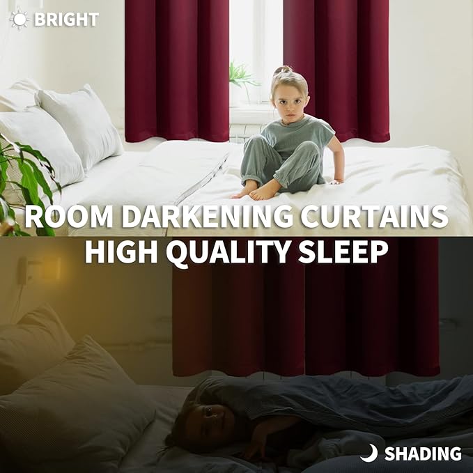 BGment Blackout Curtains for Bedroom - Grommet Thermal Insulated Room Darkening Curtains for Living Room, Set of 2 Panels (52 x 45 Inch, Burgundy)