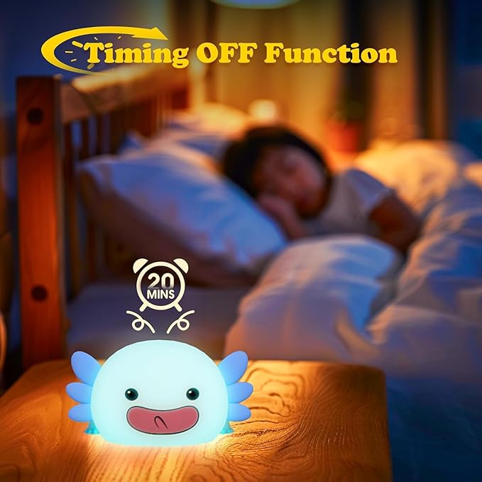 UNEEDE Blue Axolotl Night Light for Kids, Animal Silicone Nursery Night Lamp, Rechargeable Table Lamp, Cute Room Decor Night Light for Bedroom, Living Room, Dining, Desk Decorations, Gift