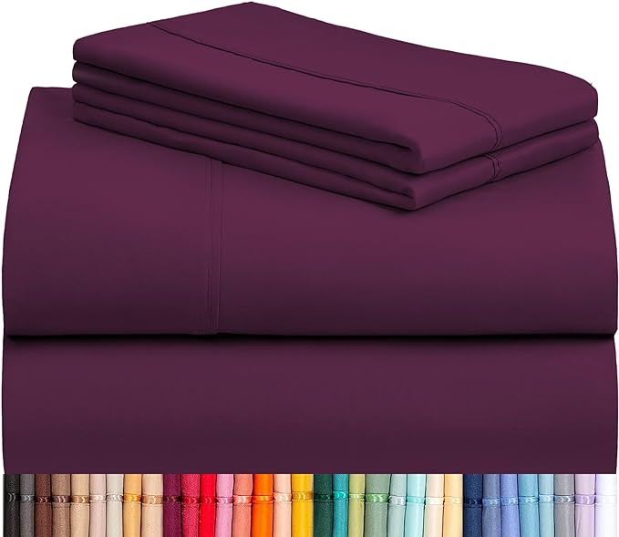 LuxClub 4 PC King Sheet Set, Breathable Luxury Bed Sheets, Deep Pockets Wrinkle Free Cooling Bed Sheets Machine Washable Hotel Bedding Silky Soft - Eggplant King