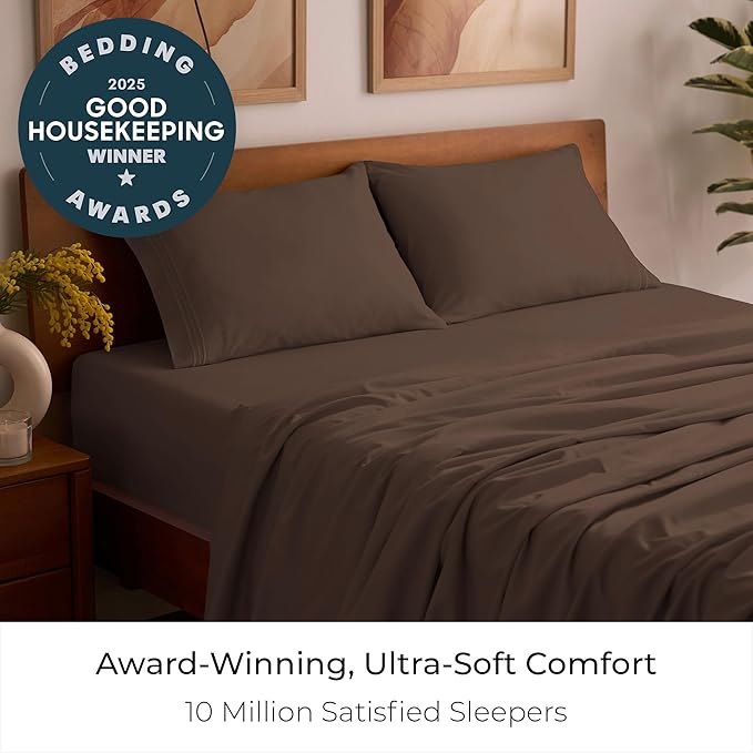 Mellanni Queen Sheets Set - 4 PC Iconic Collection Bedding - Hotel Luxury, Extra Soft, Cooling Bed Sheets - Wrinkle, Fade, Stain Resistant (Queen, Brown)