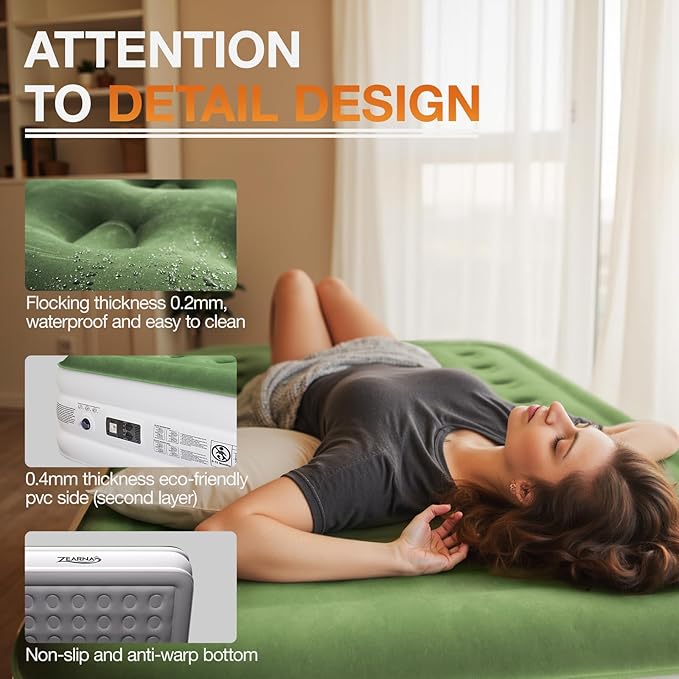 Air Mattress Queen with Built in Pump - Upgraded Blow Up Bed, 2 Mins Quick Self Inflatable with Double Air Chamber, 18"/650lbs Max, All Night No Lost Air, for Camping,Home,Portable Travel