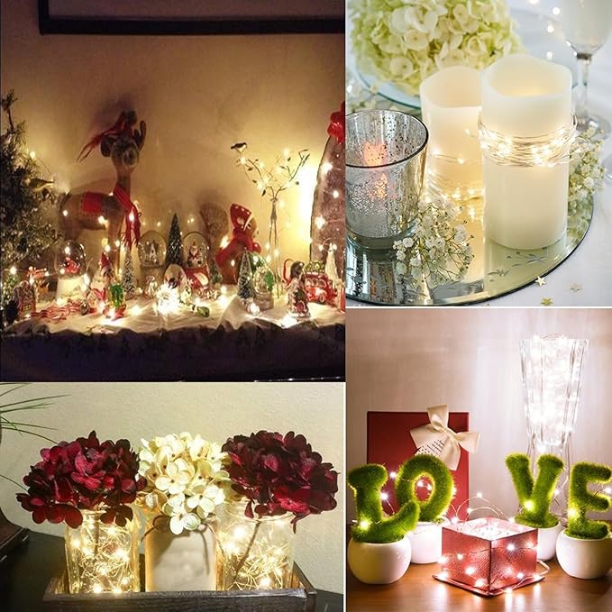 4 Pack Battery Operated Fairy String Lights, 8 Modes 5M Silver Wire with Remote & Timer - 50 LEDs Waterproof for Bedroom, Wedding, Christmas, Party Decorations