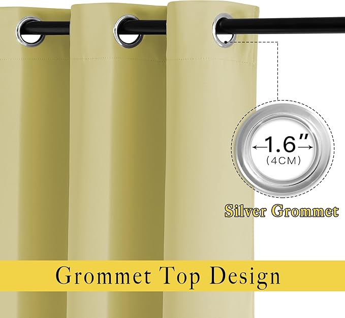NICETOWN Room Darkening Window Curtains & Drapes 72" Long - Grommet Room Darkening Thermal Insulated Window Treatments Voice Reducing for Bedroom/Living Room (2 Panels, 46 x 72 Inch, Paler Yellow)