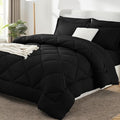 CozyLux Oversized Queen Comforter Set Black - 7 Pieces Bed in a Bag Comforter Set with Sheets, Luxury Soft Bed Set All Seasons, Bedding Set with Down Alternative Comforter, Sheets, Pillowcases & Shams