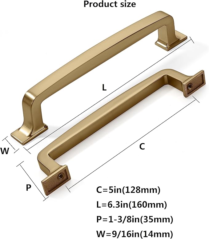 khtumeware 6 Pack 5 Inch Cabinet Handles - Brushed Brass & Gold Drawer Pulls: Kitchen Hardware