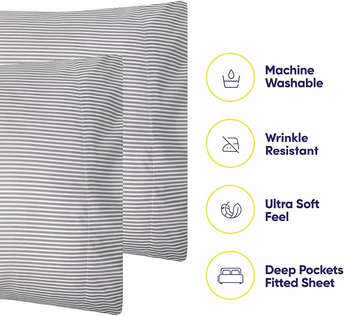 Twin Size Bed Sheets - 4 Piece 1500 Supreme Collection Fine Brushed Microfiber Deep Pocket Twin Sheet Set Bedding - 1 EXTRA PILLOW CASES, GREAT VALUE, Twin, Classic Stripe Gray