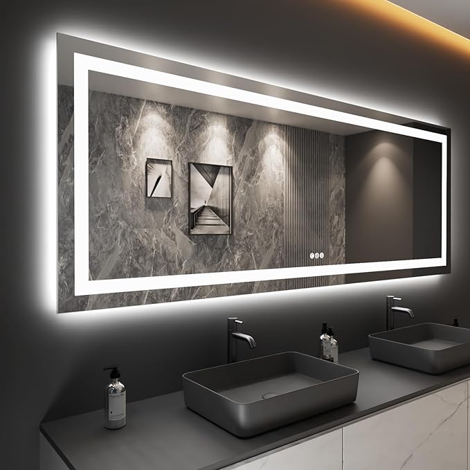 LOAAO 96X36 LED Bathroom Mirror with Lights, Anti-Fog, Dimmable, Backlit + Front Lit, Lighted Bathroom Vanity Mirror for Wall, Memory Function, Tempered Glass, Shatter-Proof, ETL Listed