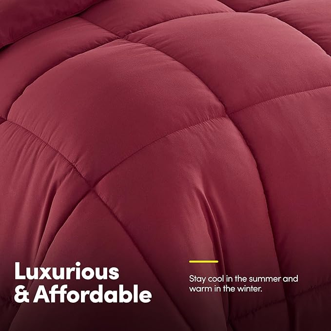 Sweet Home Collection 7 Piece Comforter Set Bag Solid Color All Season Soft Down Alternative Blanket & Luxurious Microfiber Bed Sheets, Burgundy, Twin XL