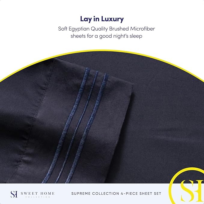 Queen Size Bed Sheets - Breathable Luxury Sheets with Full Elastic & Secure Corner Straps Built In - 1800 Supreme Collection Extra Soft Deep Pocket Bedding, Sheet Set, EXTRA DEEP pocket - Queen, Navy