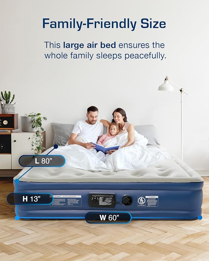 Active Era Premium 13" Queen Size Air Mattress with Advanced Support System and Built-in Electric Pump - Raised Inflatable Mattress, Guest Bed, Camping Mattress, Portable Bed for Moving & Travel