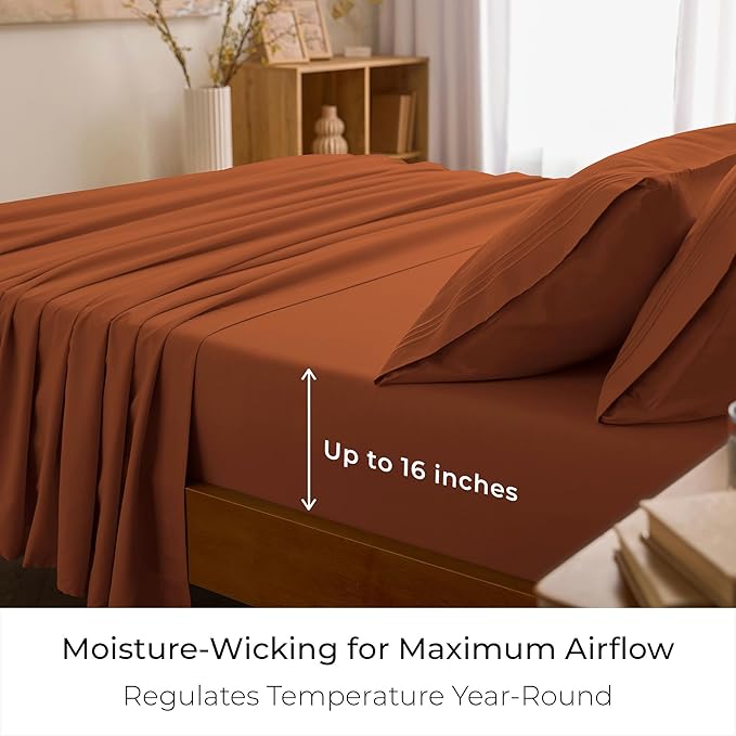 Mellanni Queen Sheets Set - 4 PC Iconic Collection Bedding - Hotel Luxury, Extra Soft, Cooling Bed Sheets - Wrinkle, Fade, Stain Resistant (Queen, Terracotta)