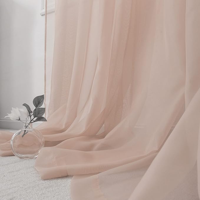 HUTO Blush Pink Sheer Curtains 45 inches Long for Bedroom Top Rod Pocket Sheer Window Panels Curtains for Nursery Living Room 52 by 45 Inch Length Set of 2
