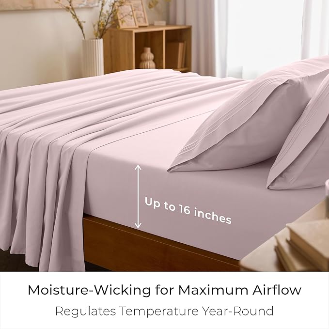 Mellanni Queen Sheets Set - 4 PC Iconic Collection Bedding - Hotel Luxury, Extra Soft, Cooling Bed Sheets - Wrinkle, Fade, Stain Resistant (Queen, Blush Pink)