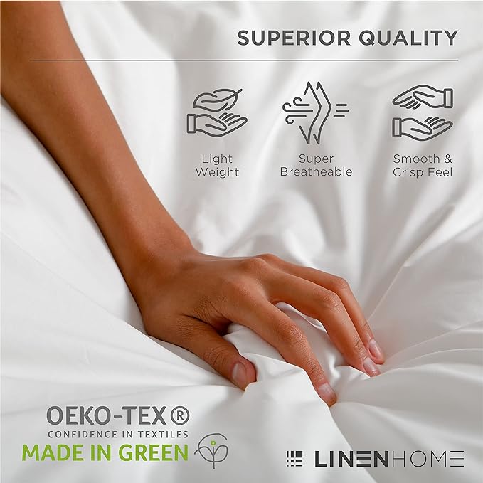 Linen Home 100% Cotton Percale Sheets King Size, Iris Lilac, Deep Pocket, 4 Pieces Set - 1 Flat, 1 Deep Pocket Fitted Sheet and 2 Pillowcases, Crisp Cool and Strong Bed Linen