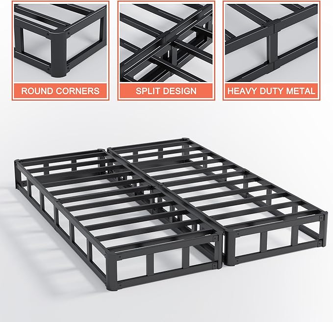 Split California King Box Spring 7 Inch, Heavy Duty Metal Box Spring Cal King Size with Fabric Cover, Noise-Free, Quick Assembly