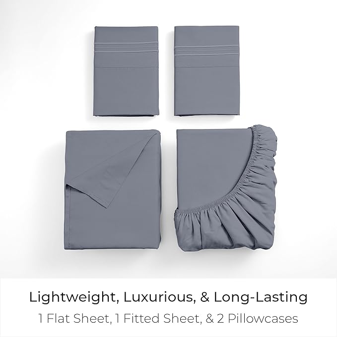 Mellanni California King Sheets Set - 4 PC Iconic Collection Bedding - Hotel Luxury, Extra Soft, Cooling Bed Sheets - Wrinkle, Fade, Stain Resistant (Cal King, Mineral Gray)