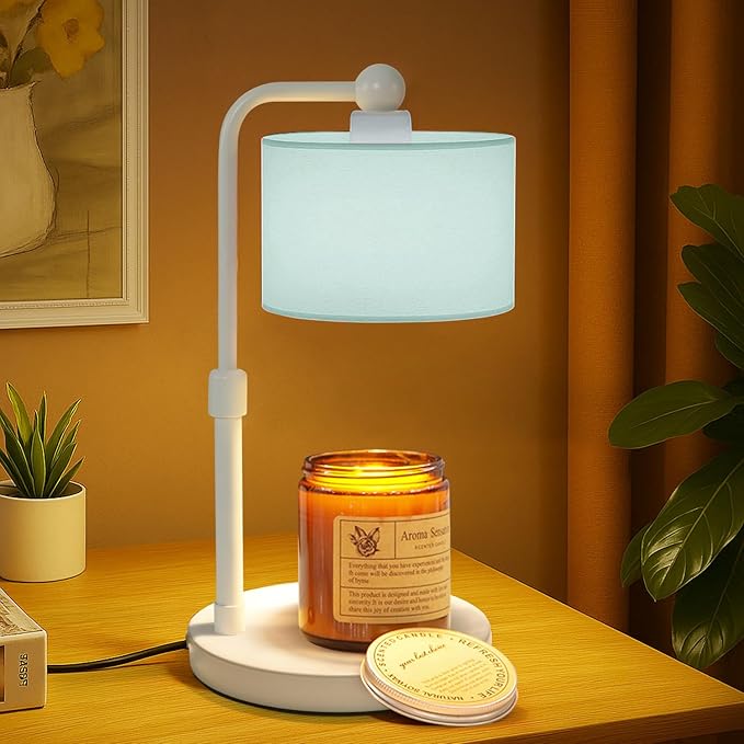 Candle Warmer Lamp with Timer, Dimmable Candle Wax Warmer, Height Adjustable Electric Candle Lamp Warmer with 2 Bulbs, Gifts Idea for Women Her, Mom, Vintage Home Decor for Bedroom-Blue