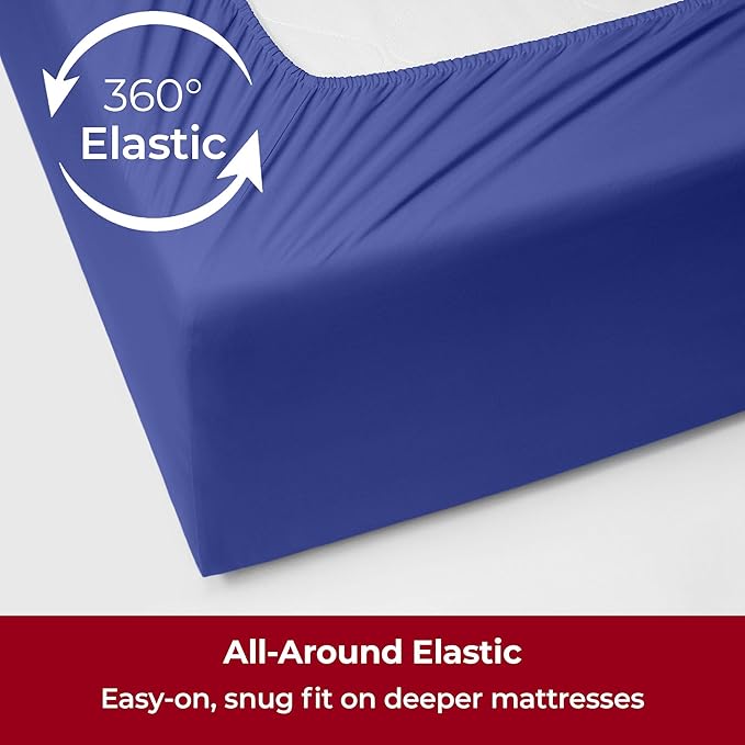 Mellanni Extra Deep Twin Sheets - 3 PC Iconic Collection Bedding - Hotel Luxury, Ultra Soft, Cooling Bed Sheets - Wrinkle, Fade, Stain Resistant (Twin, Royal Blue)