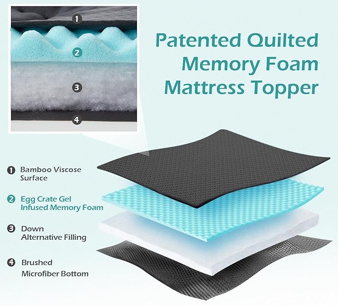 Hansleep California King Mattress Topper Viscose Derived from Bamboo, Memory Foam Pillow Top Mattress Topper Cal King with Deep Pocket, Mattress Pad for Back Pain Relief, 72" x 84", Charcoal