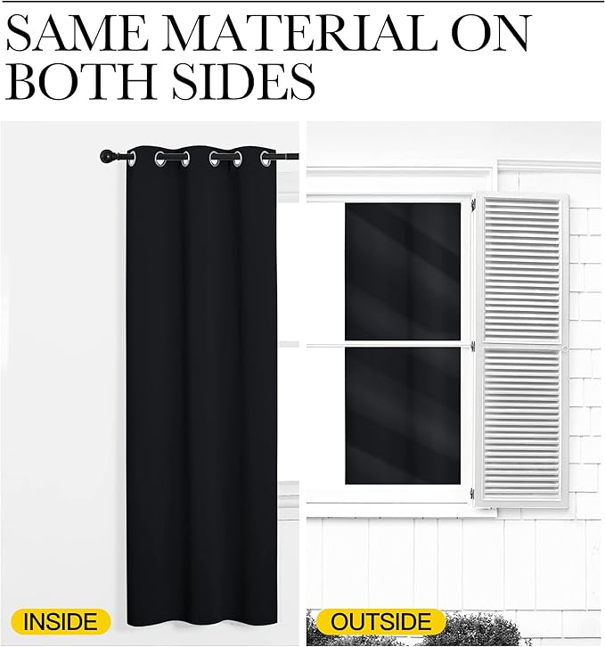 NICETOWN Blackout Curtains Panels for Living Room, 2 Panels, 66 x 92 Inch, Black, 3 Pass Microfiber Noise Reducing Thermal Insulated Solid Ring Top Blackout Window Drapes