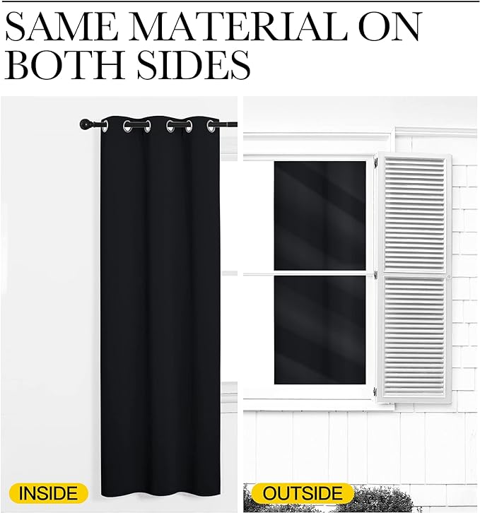 NICETOWN Blackout Curtain Panels for Bedroom, Black, 2 Panels, W34 x L36-inch, Thermal Insulated Grommet Top Blackout Draperies and Drapes for Basement
