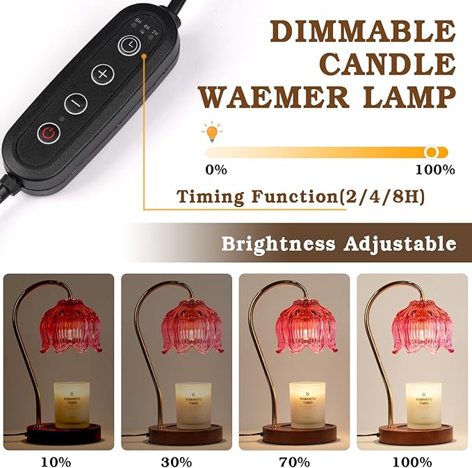 Pink Candle Warmer Lamp with Timer, Dimmable Candle Lamp Warmer, Birthday Gift Idea for Women Mom Who Have Everything, House Warming for New Home, Lotus Wax Melt Warmer for Jar Candles
