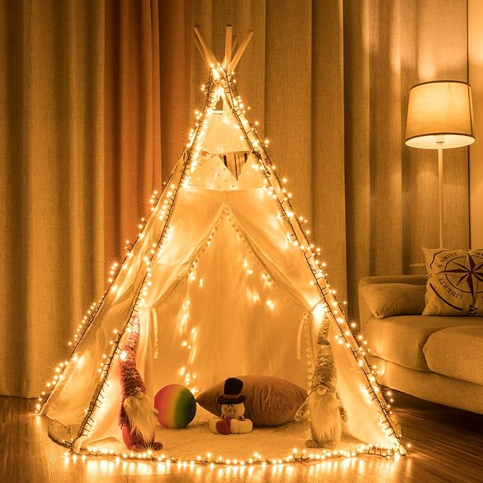 AWQ 500 LED 49ft Christmas Cluster Lights String Lights Decoration for Home Garden Wedding Party Xmas Tree Bedroom Indoor Outdoor Decor (Warm White)