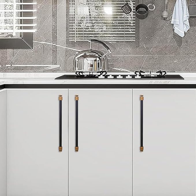 6 Pack 15 inch(384mm) Black and Antique Brass Kitchen Cabinet Handles Knurled Cabinet Pulls Black Drawer Pulls Kitchen Cabinet Hardware Dresser Handles