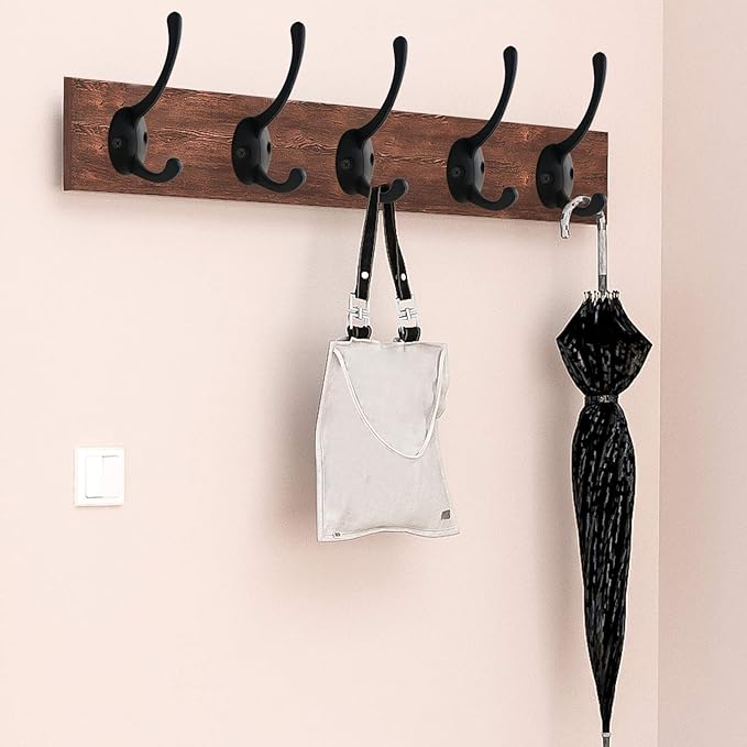 IBosins 12 Pack Black Coat Hooks Wall Mounted with 24 Screws Retro Double Hooks Utility Black Hooks for Coat, Scarf, Bag, Towel, Key, Cap, Cup, Hat