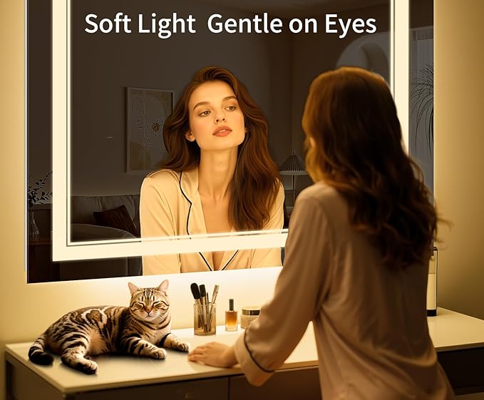 32"x30" LED Bathroom Mirror with Anti-Fog, Stepless Dimmable Lights, 3 Color Modes, Shatter-Proof Tempered Glass, Memory Function & Waterproof Design
