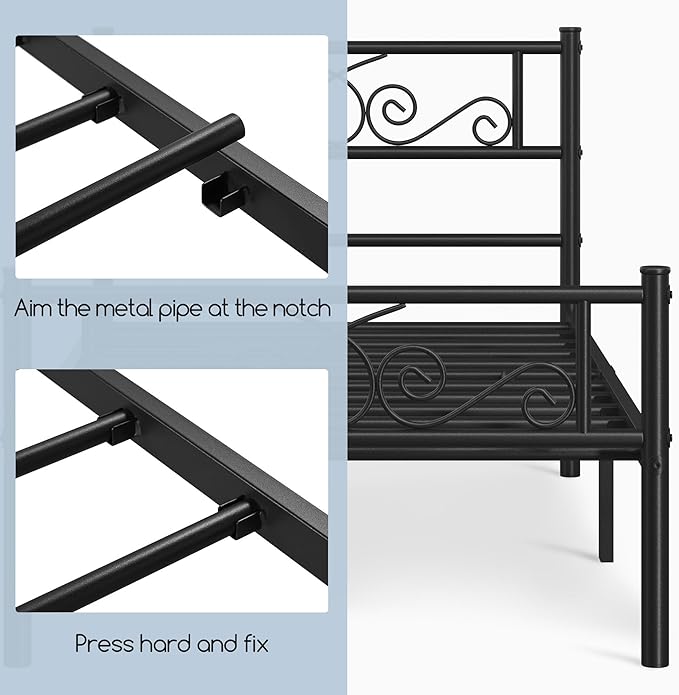 Yaheetech Twin Bed Frames Metal Platform Bed with Headboard and Footboard No Box Spring Needed Easy Assembly,Under-Bed Space: 12.6''/Black/Twin Bed
