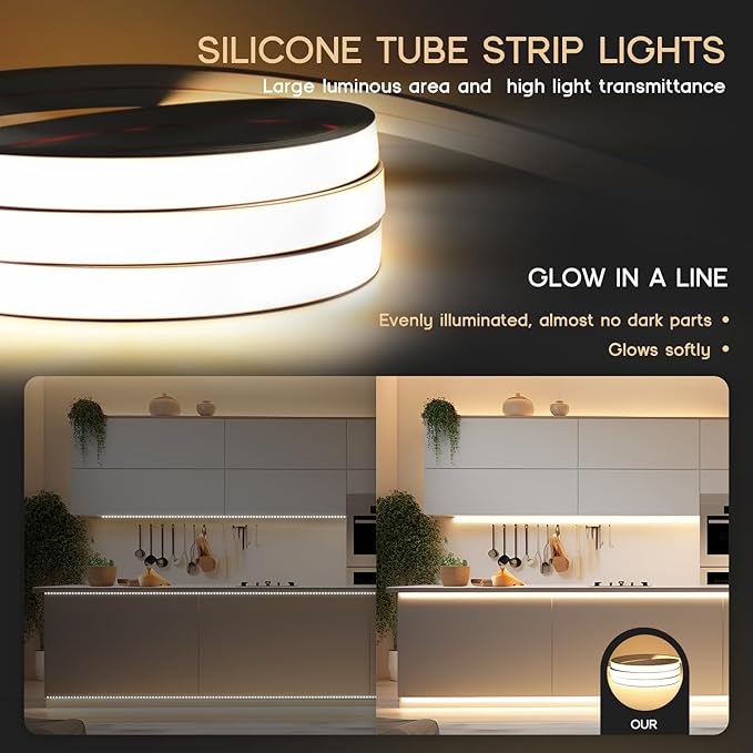 LED Strip Lights Warm White 3000K,65.6ft 110-120V Neon Rope Lights,Flexible Silicone Outdoor Waterproof Neon Strip Lights for Bedroom,Mirror,Kitchen Cabinet, Living Room,Halloween Decor