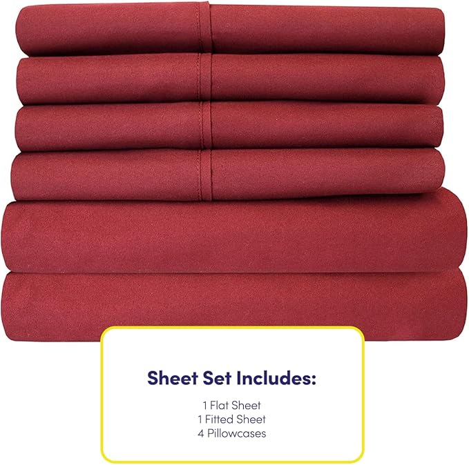 Queen Sheets Burgundy - 6 Piece 1500 Supreme Collection Fine Brushed Microfiber Deep Pocket Queen Sheet Set Bedding - 2 Extra Pillow Cases, Great Value, Queen, Burgundy